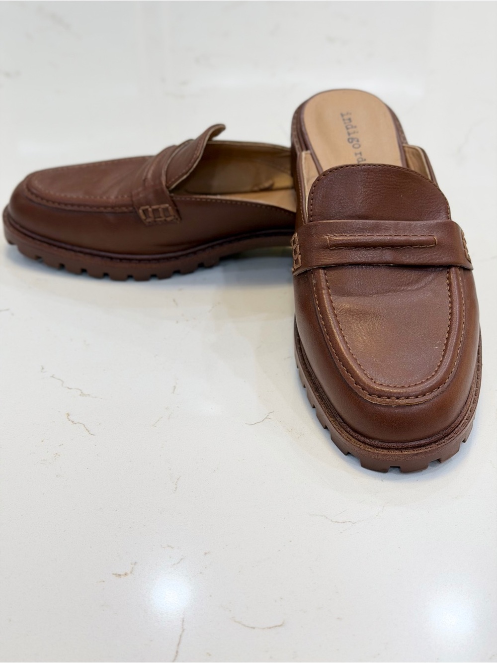 Women’s Indigo Rd Brown Lug Sole Loafer Mules Size 8.5